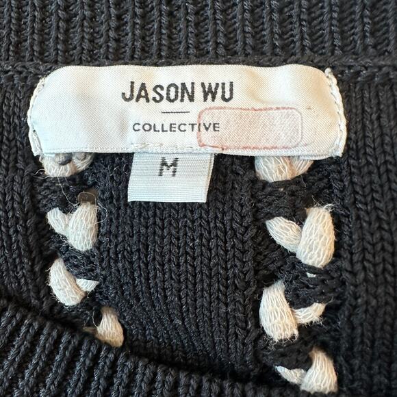 Jason Wu Black White Oversized Cable Knit Sweater MEDIUM Crew Soft Designer $380 - Picture 11 of 11